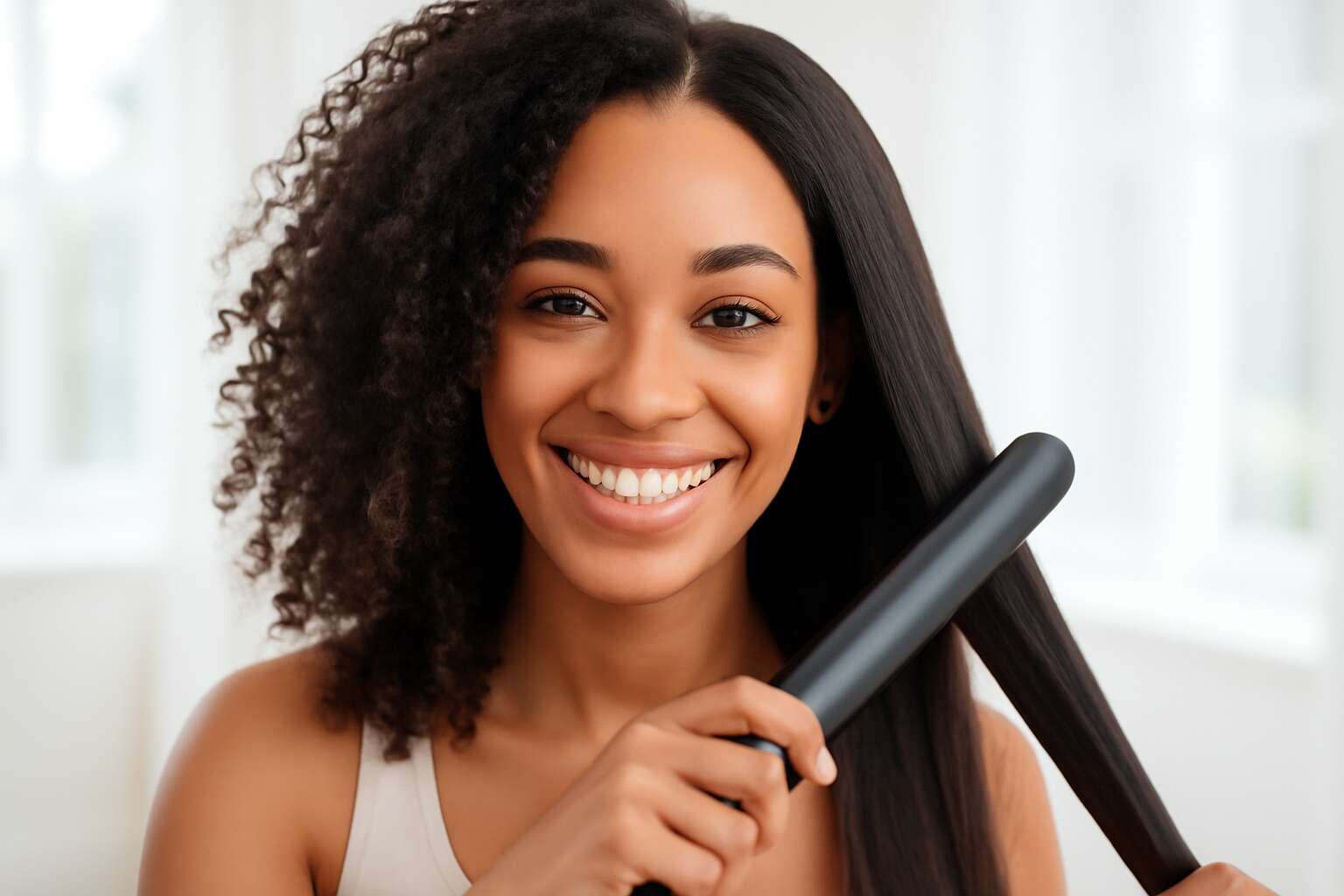 curly hair to straight hair