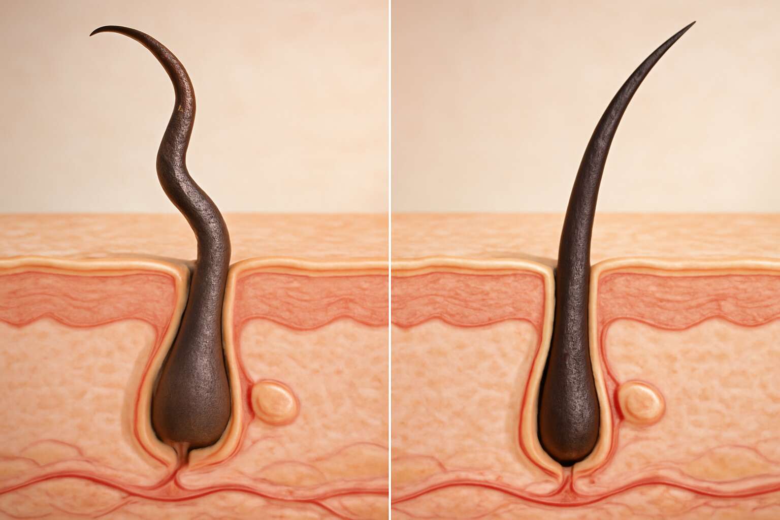 curly hair vs straight hair follicle