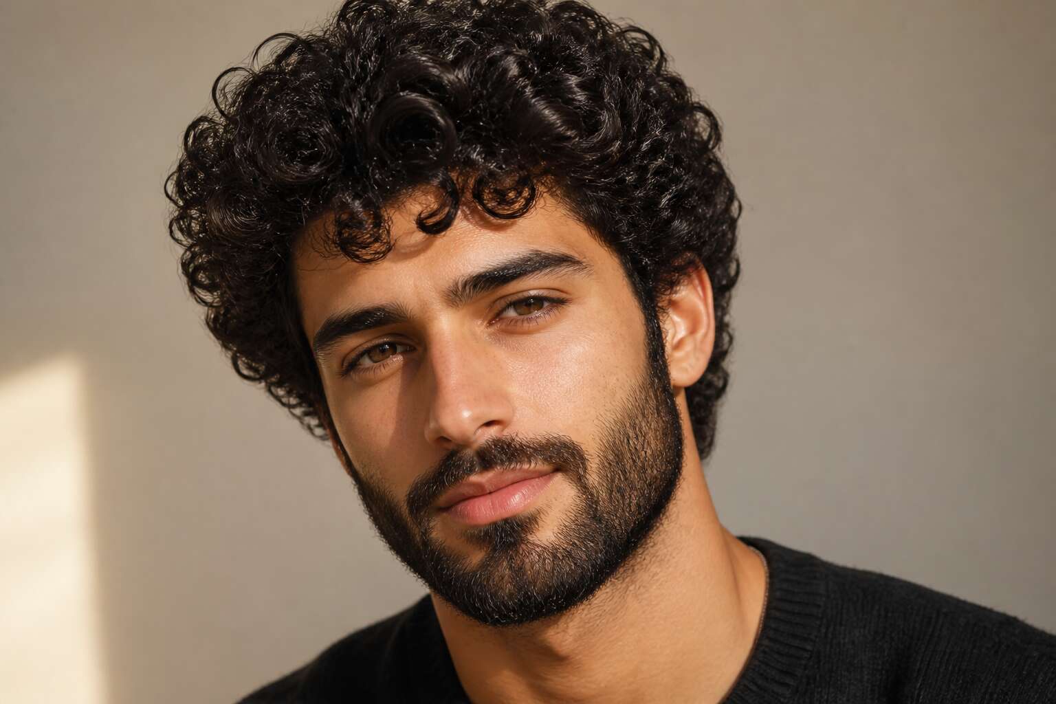 curly hair with beard